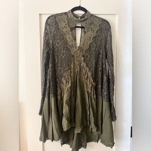 Free People Green Lace Tunic Mini Dress